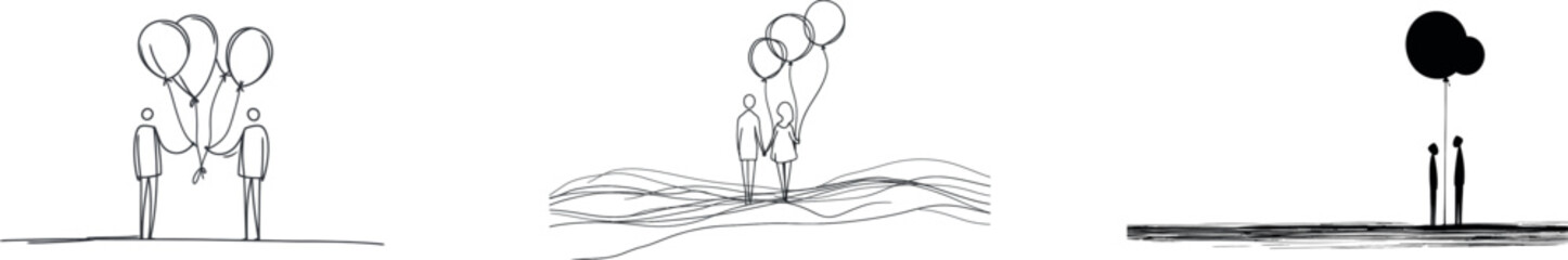 The simplicity of modern illustration is reflected in a minimalist design of balloons through continuous line art