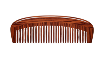 Polished wooden grooming tool displays rich grain patterns against a solid black background