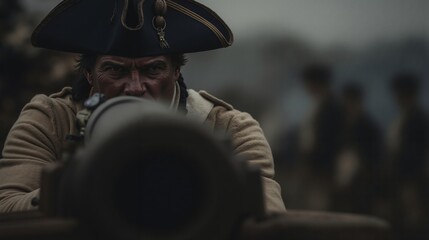 A man in a pirate hat with a gun in his hand