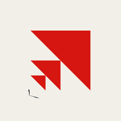 A lone silhouette standing before a series of increasingly larger red arrows pointing sharply upward. This symbolizes the aspiration to think big, career progression, and ambitious professional develo