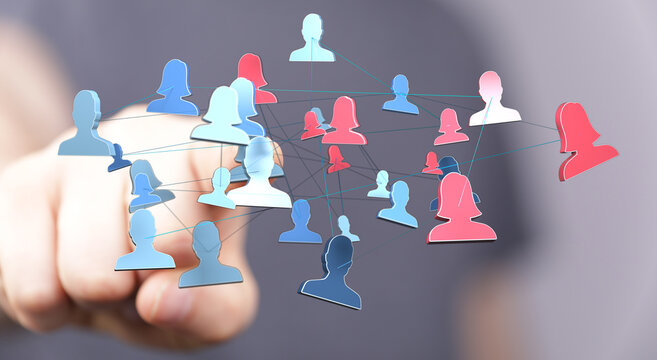 Hand pointing at network of people, digital communication, global business, teamwork, digital connection, communication, social media, connectio