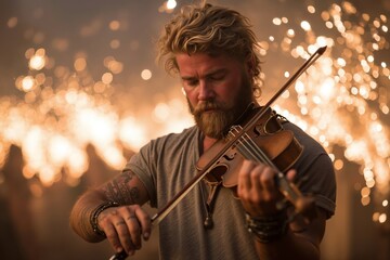 A man with a beard playing a violin