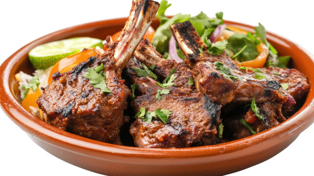 Grilled Lamb Chops with Rice and Salad isolated on a transparent background - Powered by Adobe