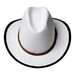 Stylish white linen fedora cowboy hat with brown band. Elegant classic fashion accessory for sun protection