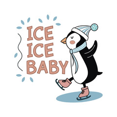 Ice Ice Baby – Retro Penguin Design (Black & Blue)