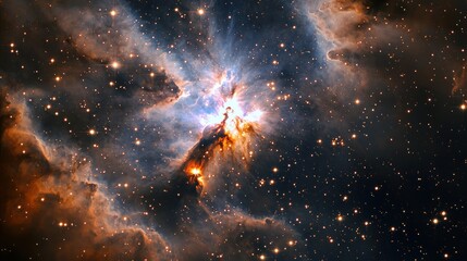 A stunning, vibrant nebula with a central star and a dense cloud of gas and dust, set against a backdrop of countless stars and a dark void.