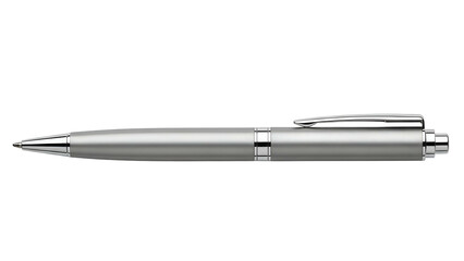 Sleek metallic writing instrument displayed against a stark black background