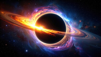 Bright swirling galaxy with glowing black hole illustrating cosmic power and infinite space