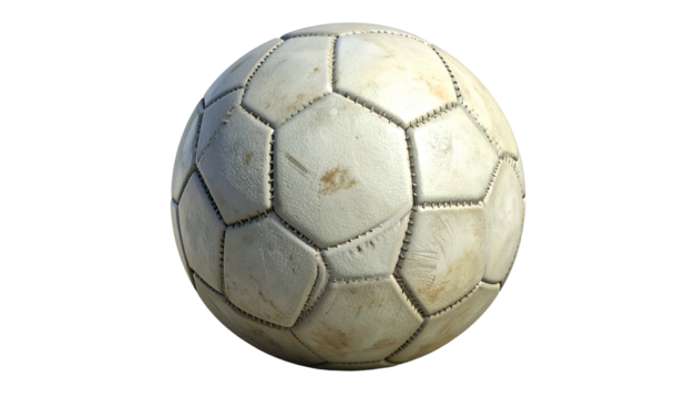 Weathered traditional stitched football rendered against a dark background
