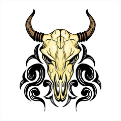 bison buffalo cow skull head vector illustration hand drawn abstract