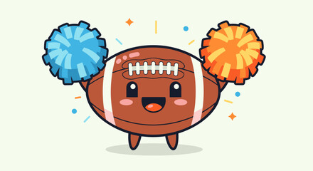 Cartoon Football Cheerleader with Pompoms Ready to Support the Team.