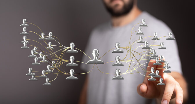 Visual representation of business concept showing digital connectivity. Depicts a networking system or organizational structure. Concept of team - Powered by Adobe