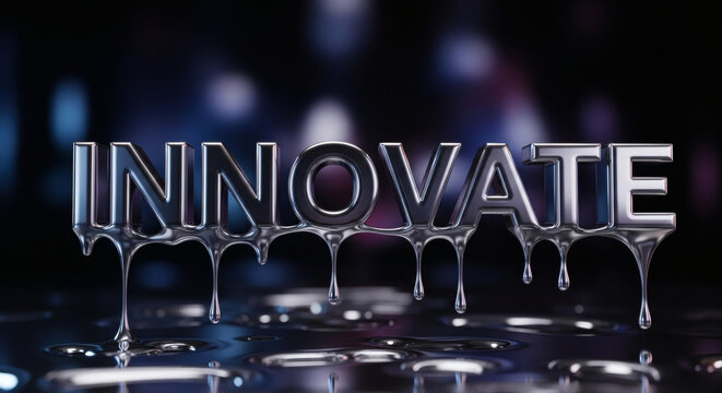 Drive innovation with stunning chrome lettering and liquid drips for a modern, cutting-edge design that inspires creativity and forward-thinking solutions now