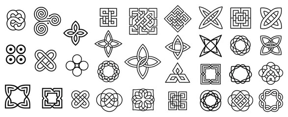 Celtic ornamental corners with intricate knotwork, Irish border frame and medieval decorative elements