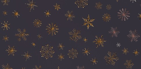Gold snowflakes on a dark background creating a winter-themed design, perfect for festive decorations, backgrounds, and holiday designs.