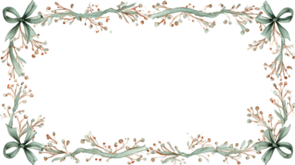 Elegant floral border design with ribbons and berries isolated on transparent background