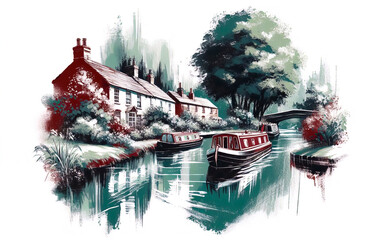 canalside yorkshire beauty landscape brush wall art painting