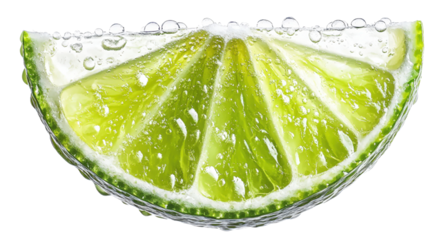 Lime Slice With Water Droplets isolated on a transparent background