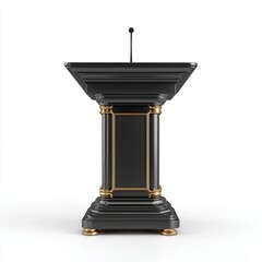 Sleek, modern black speech podium with gold accents, perfect for presentations and public speaking events.