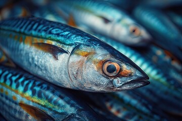 Vibrant Mackerel Fish with Striking Blue and Yellow Stripes, Freshly Caught for Culinary Delights