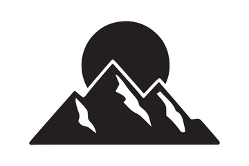 Mountain with a sun behind peaks silhouette icon vector on white background