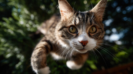 Obraz premium A cat jumping in the garden.
