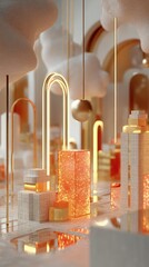 Glowing Cityscape With Geometric Structures