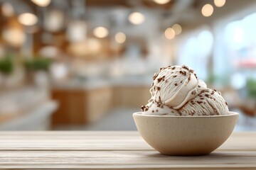Delicious Creamy Ice Cream Dessert with Chocolate Chips in Bowl