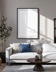 Modern Living Room Interior with Blank Poster Frame Mockup 1.