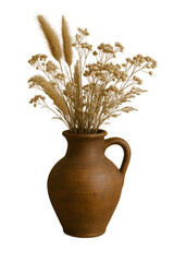 Ceramic vase with a colorful bouquet of spring flowers and green leaves for nature and floral decor