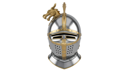 Medieval knight helmet with dragon crest for fantasy role-playing games and historical reenactments, armor for protection and strength, legendary combat gear