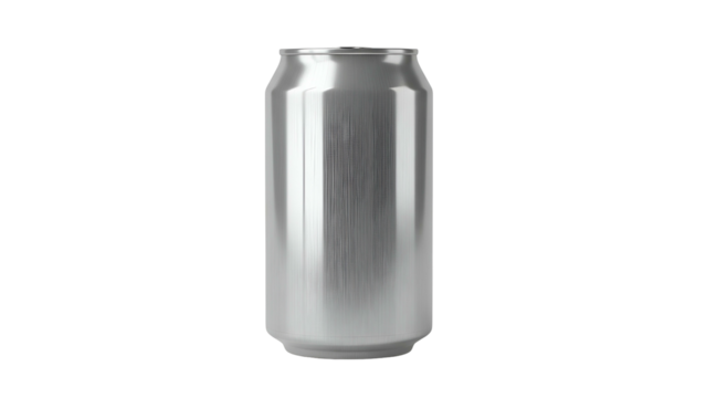 Shiny silver beverage container rendered against a solid black background - Powered by Adobe