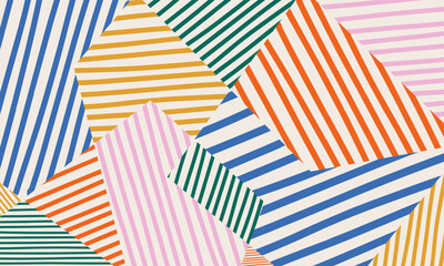 Fun colorful background in doodle style. Geometric abstract backdrop in retro 70s-80s style. Simple funky vector design