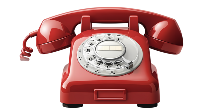 Classic red rotary phone evokes nostalgia, perfect for vintage designs or retro tech themes, dialing back to simpler times with iconic design elements