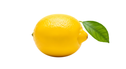 Bright yellow lemon with fresh green leaf, perfect for summer drinks or healthy recipes, vibrant and inviting, use in advertising for juice or lemonade