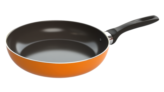 Orange Frying Pan with Black Handle isolated on a transparent background