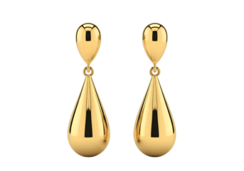 Elegant gold teardrop earrings isolated on transparent background
