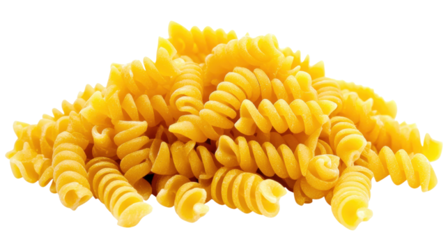 Pile of Yellow Fusilli Pasta isolated on a transparent background