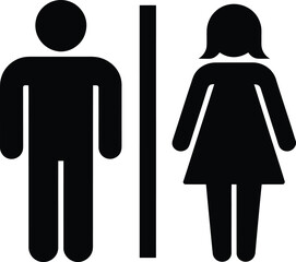 Simple black silhouettes of male and female figures representing restroom entrance
