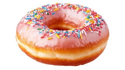 Pink Glazed Donut with Sprinkles isolated on a transparent background
