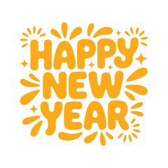 Cheerful happy new year lettering in yellow color, perfect for greeting cards, banners, posters, and social media posts to celebrate the upcoming year