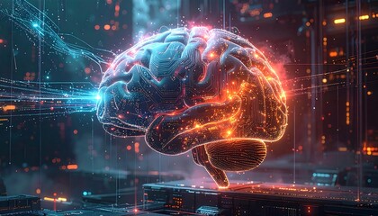 Futuristic Brain Illustration - Artificial Intelligence and Neural Network Concept.