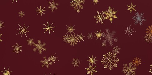 Festive burgundy red background with beautiful gold snowflakes. Perfect for Christmas, winter holiday designs, and seasonal greetings