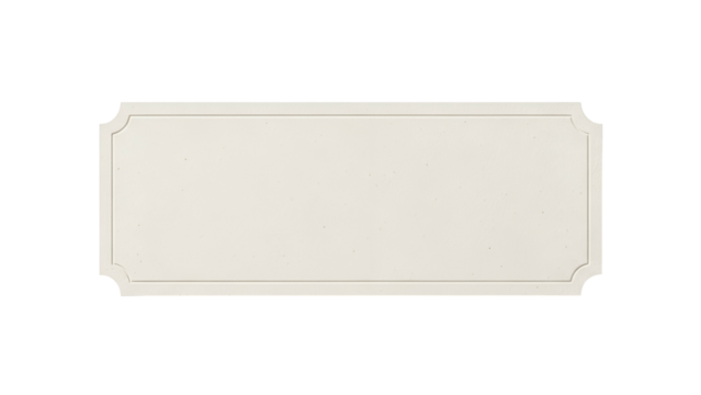 Rectangular beige plaque features subtly textured surface and decorative corner detailing against a solid dark background