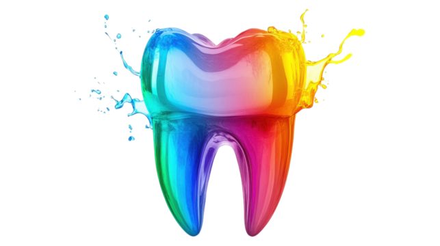 Rainbow Tooth With Water Splashes isolated on a transparent background - Powered by Adobe