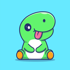 Cute Baby Dino Sitting Cartoon 