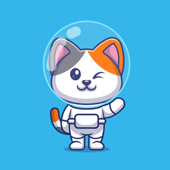 Obraz premium Cute Cat Astronaut Waving Hand Cartoon 