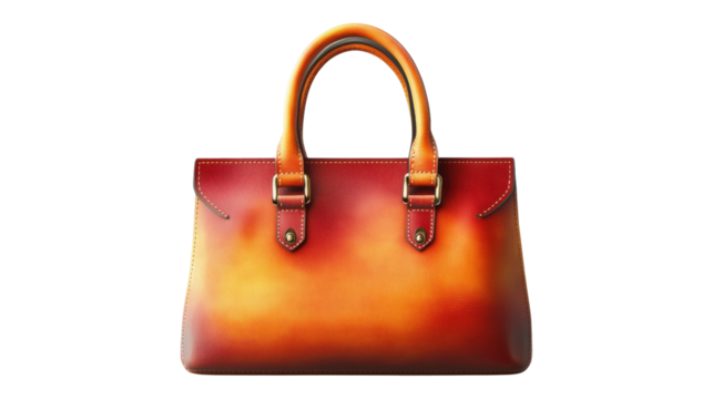 Red Orange Leather Handbag isolated on a transparent background