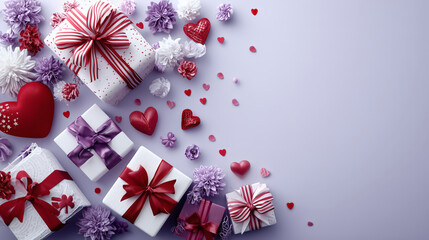 Light purple background with red gift box and heart