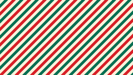 Abstract red and green striped background. Christmas colors, template for holiday design. Horizontal banner with slanted stripes. Vector graphics